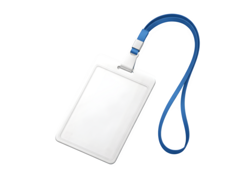 Blank White ID Card Badge with Blue Lanyard – Access Pass Mockup Isolated on Transparent Background PNG