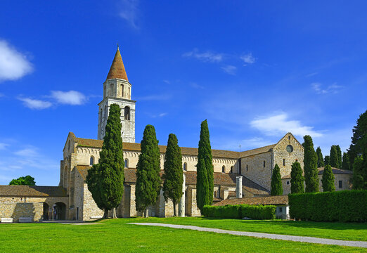 Basilica di Santa Maria Assunta and bell tower. Aquileia in Italy is UNESCO World Heritage Site