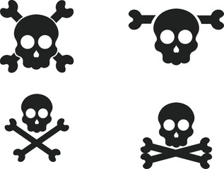 A simple black skull and crossbones icon, ideal for warning, danger, or spooky graphic themes.