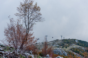 View landscape of gondola cable car to Mount Lovcen, Kotor city, Montenegro © dramapalma