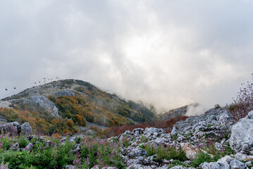 View landscape of gondola cable car to Mount Lovcen, Kotor city, Montenegro © dramapalma