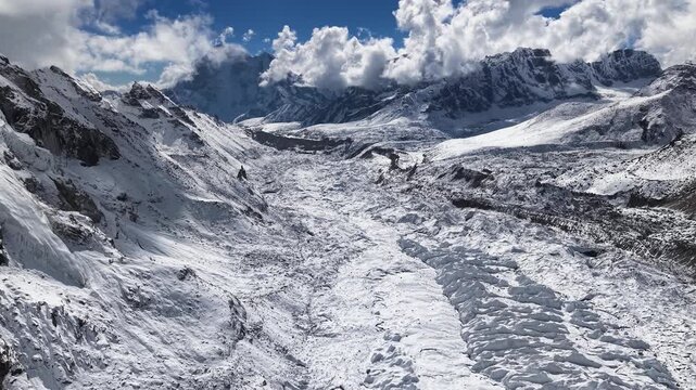 Aerial view of Khumbu Glacier at Everest Base Camp in The Himalayas, Nepal