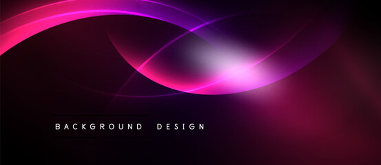 Dark background features vibrant pink curves, creating dynamic light effects. Modern design element suitable for digital projects.