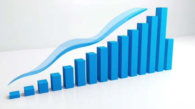 Blue 3d bar graph showing increasing values and positive trend