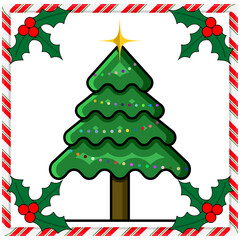 Christmas design of a framed tree on a white background	