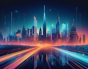 futuristic city skyline at night abstract digital art