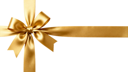 Golden Ribbon Bow on White Background with Vertical Stripes gift present isolated on a transparent background