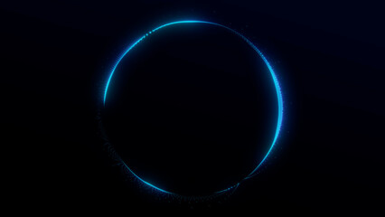 Glowing abstract ring made of blue and green flowing strings forming a smooth wave structure. Minimal, futuristic, soft gradient lighting on a dark background.