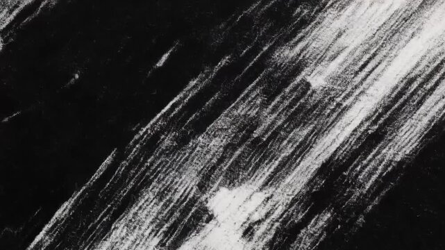 Abstract textured black and white background with rough white chalk strokes and dark grainy