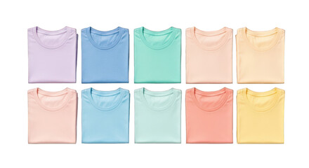 Collection of pastel folded t-shirts for summer sale isolated on a transparent background