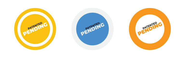 Patented and pending circle stamp set vector design in blue, orange and yellow approval badges