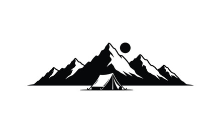 Mountain tent landscape silhouette peak camping © Vector Art