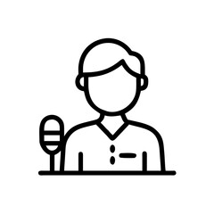 Commentator with a microphone sharing insights on copy space