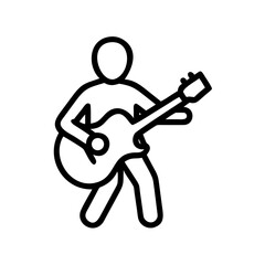 Musician playing guitar in dynamic pose, minimalist style, copy space