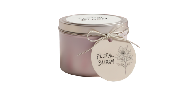 An aromatic floral bloom candle in a tin is ready to burn, isolated on a transparent background. - Powered by Adobe