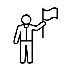 Referee holding a flag with attention on copy space