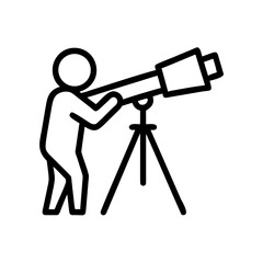 Astronomer observing stars with telescope in thoughtful pose, minimalist style, copy space