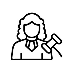 Judge holding gavel in authoritative pose, minimalist style, copy space