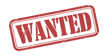 Red wanted rubber stamp on transparent background