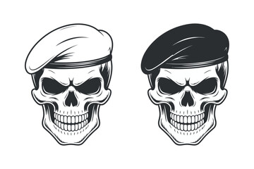 Skull in beret military concept in different style