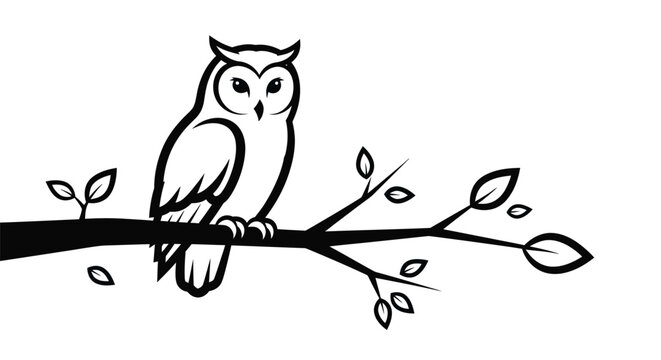 Stylized owl perched on branch bird tree