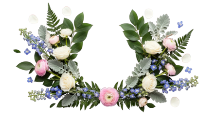 Floral frame with white and pink roses for design isolated on a transparent background