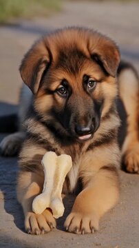 Sch&auml;ferhund mit Knochen
