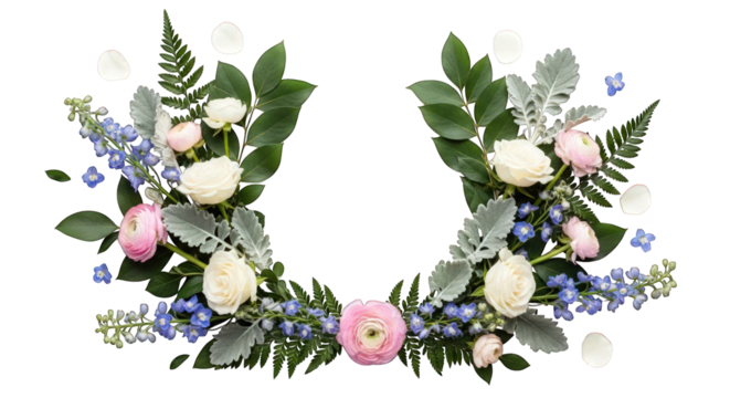 Floral frame with white and pink roses for design isolated on a transparent background - Powered by Adobe