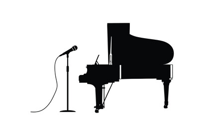 Black grand piano and microphone music instrument © Vector Art