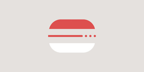 A simple graphic design featuring a red and white rounded rectangle with a line and dots on a gray background