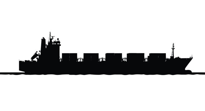 Cargo ship silhouette on water container vessel