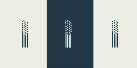 Three identical designs featuring vertical lines and dots on contrasting backgrounds in a row