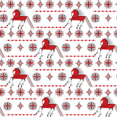 Mezensky red horse seamless pattern