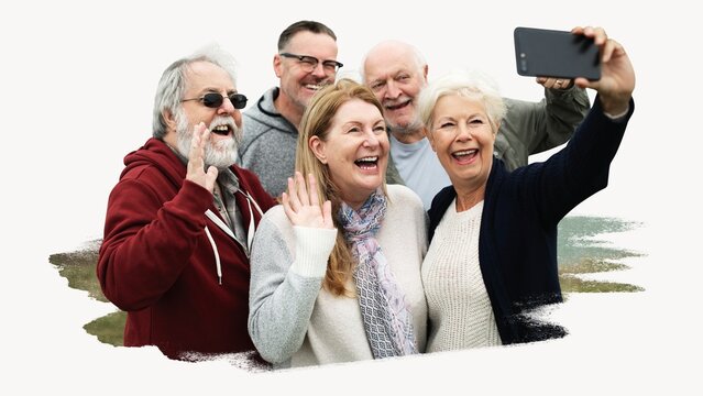 Group of happy seniors taking a selfie image element - Powered by Adobe