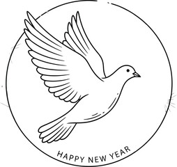 Dove illustration for happy new year greetings with festive party elements