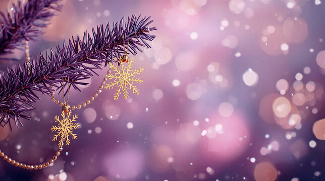 Purple Christmas background with a violet tree and snowflakes, horizontal banner, free space for text and copy - Powered by Adobe