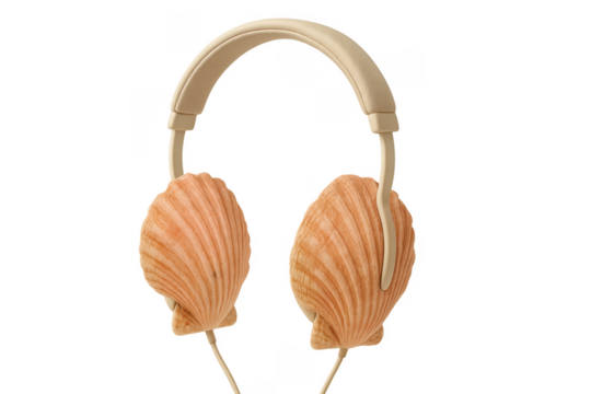 Seashell headphones listening to ocean sound inspiration