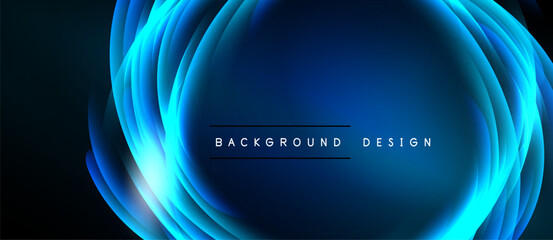 Abstract blue layers create glowing oval shape. Text reads background design. Dark background emphasizes bright illumination.