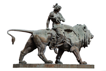 Obraz premium Bronze Statue Of A Warrior Riding A Lion