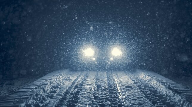 Luces de auto en una tormenta de nieve