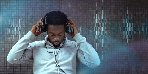 Man putting on his headphones