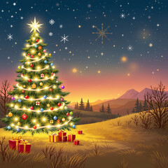 Vintage Christmas Still Life with Wrapped Gifts, Red Roses, and Holiday Decorations