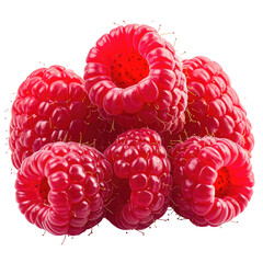 Fresh ripe raspberries are clustered together, red in color