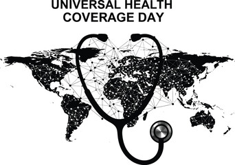World map with stethoscope for universal health coverage day