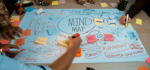 A dynamic collaboration scene showcasing a brainstorming session where team members create a...