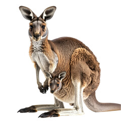 Kangaroo and joey. Mother and baby in pouch. Isolated