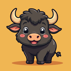Fototapeta premium Cute baby buffalo cartoon character vector illustration