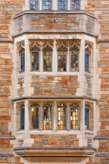 Facade of a building with windows at Yale University in New Haven, Connecticut