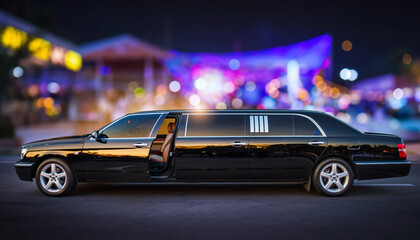Elegant Black Limousine on City Street at Night Luxury Transportation Concept