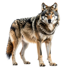 Obraz premium Standing canine Wolf featuring brown, gray, and black fur pattern
